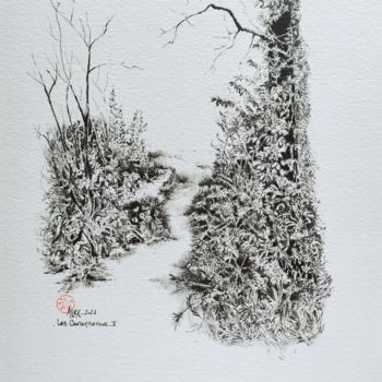 Dessin intitulée "Les Contemplations V" par Alexandra Berjonval, Œuvre d'art originale, Encre