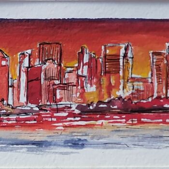 Painting titled "City Lights" by Alexandra Berjonval, Original Artwork, Watercolor Mounted on Cardboard