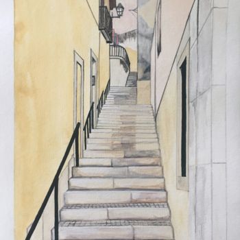 Pittura intitolato "Alfama, Lisboa" da Alexandra Bernardes, Opera d'arte originale, Acquarello