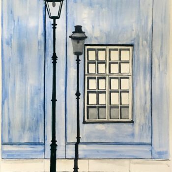 Painting titled "Candeeiro de rua" by Alexandra Bernardes, Original Artwork, Watercolor