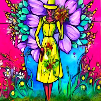 Arts numériques intitulée "“Amongst Flowers”" par Alexandra Bloodworth, Œuvre d'art originale, Image générée par l'IA