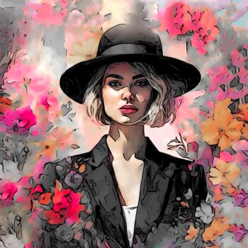 Digital Arts titled ""Floral Elegance”" by Alexandra Bloodworth, Original Artwork, AI generated image