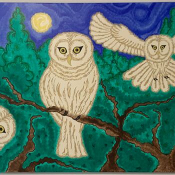 Painting titled "Lucky Owl (Opus 23…" by Alexandra Busch, Original Artwork, Acrylic Mounted on Wood Stretcher frame