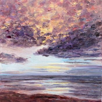 Painting titled "Pink sunset on the…" by Alexandra Da, Original Artwork, Oil