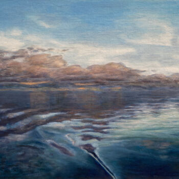 Painting titled "Evening on the lake" by Alexandra Da, Original Artwork, Oil
