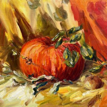 Painting titled "Still life with pum…" by Alexandra Da, Original Artwork, Oil