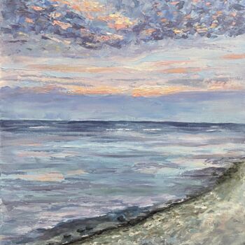 Peinture intitulée "Blue sunset on ocea…" par Alexandra Da, Œuvre d'art originale, Huile