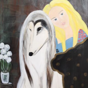 绘画 标题为“Alice et son lévrier” 由Alexandra Falaise, 原创艺术品, 丙烯 安装在木质担架架上