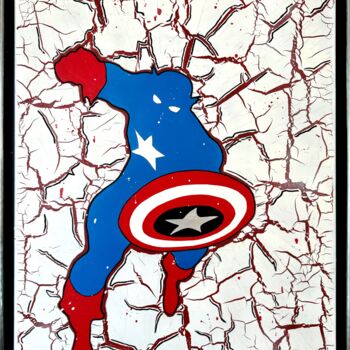 Painting titled "Captain America" by Alexandra Galavtine, Original Artwork, Acrylic Mounted on Wood Stretcher frame