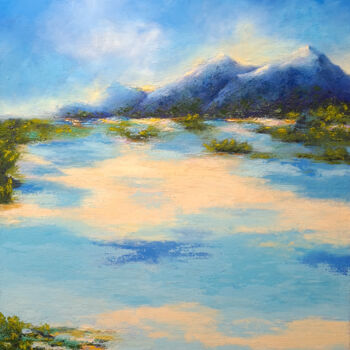 Painting titled "Tropical Landscape" by Alexandra Ghindea-Parvescu, Original Artwork, Oil Mounted on Wood Stretcher frame