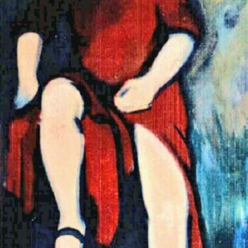 Painting titled "famme avec robe rou…" by Alexandra Hagianu, Original Artwork