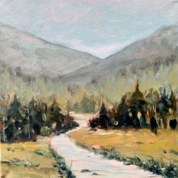 Painting titled "Silent Pines" by Alexandra Jagoda, Original Artwork, Oil Mounted on Wood Stretcher frame