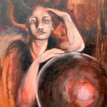 Painting titled "Fortune Teller - wo…" by Alexandra Jagoda, Original Artwork, Oil Mounted on Wood Stretcher frame