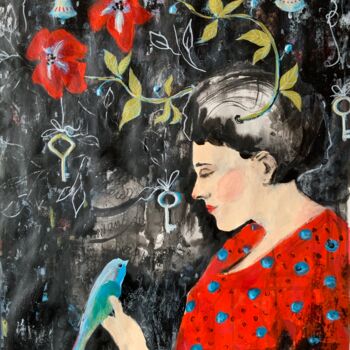 Painting titled "Hallo Spring - woma…" by Alexandra Jagoda, Original Artwork, Acrylic