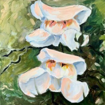 Painting titled "White Orchids - exo…" by Alexandra Jagoda, Original Artwork, Oil Mounted on Wood Stretcher frame