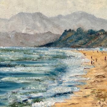 Painting titled "Sun-Kissed Shores -…" by Alexandra Jagoda, Original Artwork, Oil Mounted on Wood Stretcher frame