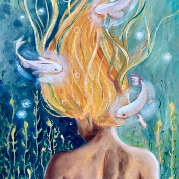 Peinture intitulée "Mermaid, Submerged…" par Alexandra Jagoda, Œuvre d'art originale, Huile Monté sur Châssis en bois