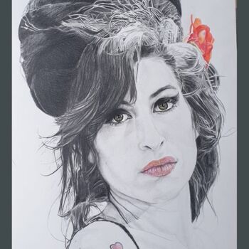 Drawing titled "Amy Winehouse" by Alexandra Labauve, Original Artwork, Pencil