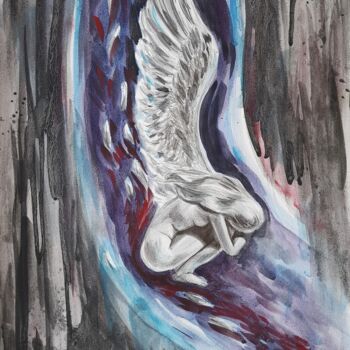 Pittura intitolato ""Angels cry "" da Alexandra Lebedenkova, Opera d'arte originale, Acquarello