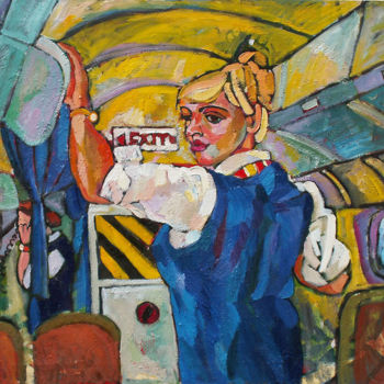 Painting titled "Our stewardess" by Alexandra Ovchinnikova, Original Artwork, Oil