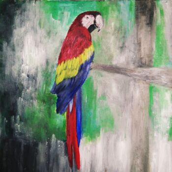 Painting titled "Parrot" by Alexandra Petropoulou, Original Artwork, Acrylic Mounted on Wood Stretcher frame
