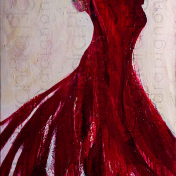 「The Lady In Red - 2…」というタイトルの絵画 Alexandra Pignonによって, オリジナルのアートワーク, 漆器 その他の剛性パネルにマウント