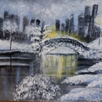 Painting titled "Snowy Central Park" by Alexandra Roberts, Original Artwork, Acrylic