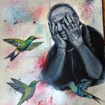 Painting titled "colibri" by Alexandra Rouger, Original Artwork, Acrylic