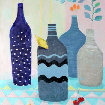 Painting titled "Still life with blu…" by Alexandra Sergeeva, Original Artwork, Oil