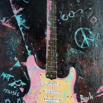 Картина под названием "Pink electric guitar" - Alexandra Sergeeva, Подлинное произведение искусства, Масло