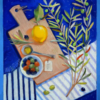 Painting titled "still life with oli…" by Alexandra Sergeeva, Original Artwork, Pastel