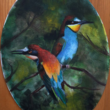 「Bee-eaters (Пчелоед…」というタイトルの絵画 Alexandra Turytskaによって, オリジナルのアートワーク, アクリル 金属にマウント