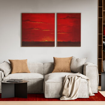 Painting titled ""The sunset is red…" by Alexandra Turytska, Original Artwork, Acrylic Mounted on Wood Stretcher frame