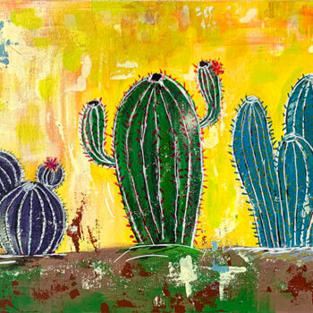Картина под названием "Wild cacti with love" - Alexandra Yakunina, Подлинное произведение искусства, Акрил