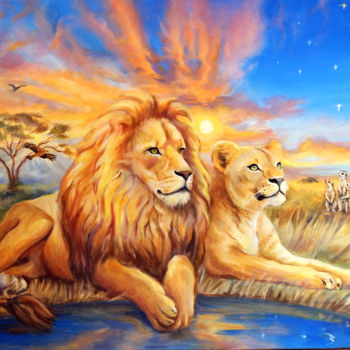 Painting titled "Kingdom of Lions" by Alexandra Yaremenko, Original Artwork, Oil