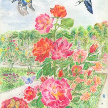 Drawing titled "Roseraie et perspec…" by Alexandra Smis, Original Artwork, Pastel