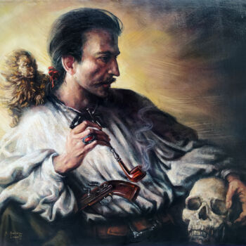 Painting titled "L'Ataman" by Alexandre Barberà-Ivanoff, Original Artwork, Oil Mounted on Wood Stretcher frame