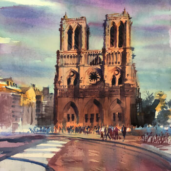 Peinture intitulée "N°569 Notre Dame de…" par Alexandre Dumitrescu, Œuvre d'art originale, Aquarelle