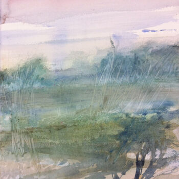 Painting titled "N°393 Paysage nuage…" by Alexandre Dumitrescu, Original Artwork, Watercolor