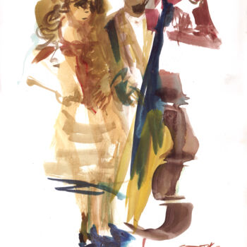 Painting titled "N°615 Street musici…" by Alexandre Dumitrescu, Original Artwork, Watercolor