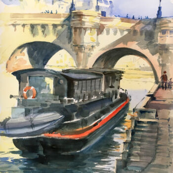Malerei mit dem Titel "N°441 - Paris, Pont…" von Alexandre Dumitrescu, Original-Kunstwerk, Aquarell