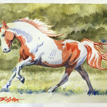 Painting titled "N°733 Paint horse" by Alexandre Dumitrescu, Original Artwork, Watercolor