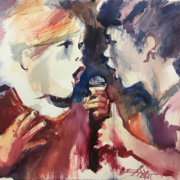 Painting titled "N°682 Duo musical" by Alexandre Dumitrescu, Original Artwork, Watercolor