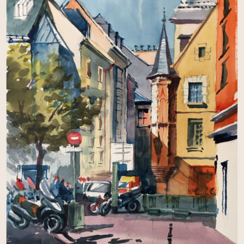 Painting titled "N°754 Paris. Le Mar…" by Alexandre Dumitrescu, Original Artwork, Watercolor