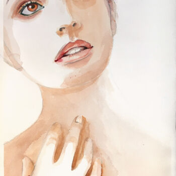 Painting titled "N°494 fille au coll…" by Alexandre Dumitrescu, Original Artwork, Watercolor