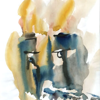 Painting titled "N°908 Masque" by Alexandre Dumitrescu, Original Artwork, Watercolor