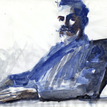 Painting titled "N°927 Homme assis" by Alexandre Dumitrescu, Original Artwork, Watercolor