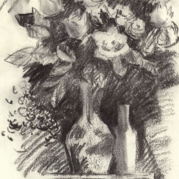 Disegno intitolato "Bouquet de roses" da Alexandre Dumitrescu, Opera d'arte originale, Carbone