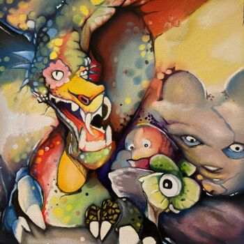 Painting titled "Le Dragon et ses po…" by Alexandre Iannantuoni, Original Artwork, Oil