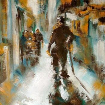 Painting titled "Le promeneur" by Alexandre Lepage, Original Artwork, Oil Mounted on Wood Panel